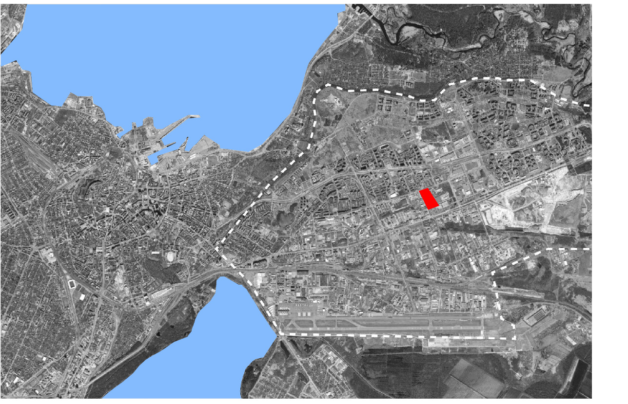 Situatsiooniskeem — Ringmaja asukoht Lasnamäel Tallinna linna aerofotol